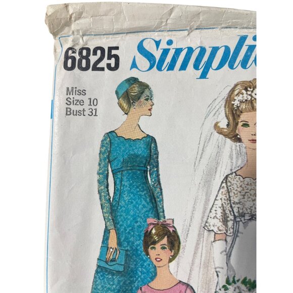 Simplicity 6825 Pattern Size 10 Misses Wedding Dress Bridesmaid Train Gown CUT - Picture 2 of 6